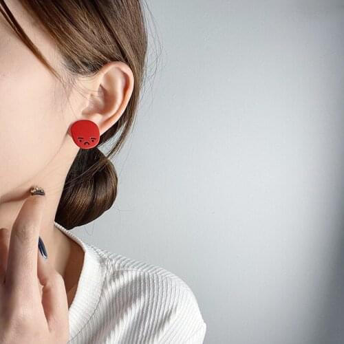 Fashion Cute Cartoon Smiley Face Stud Earrings For Women Girls Colorful Geometric Shaped Ear Jewelry Party Gifts 1 Piece