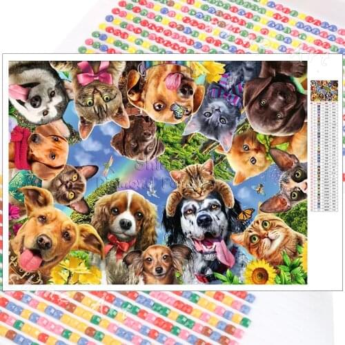 Diamond Painting Kit Animal Cat and Dog World Cartoon 5D DIY Mosaic Embroidery Full Square Round Christmas Gift Home Decoration