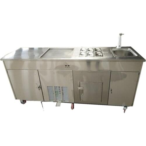 2019 New style Single Round Pan With sink and refrigerator business fried ice cream rolls machine