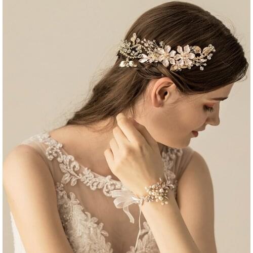 Elegant Luxury Bridal Headdress Golden Alloy Flower Crystal Rhinestone Handmade Hair Comb for Wedding Perform Studio O567