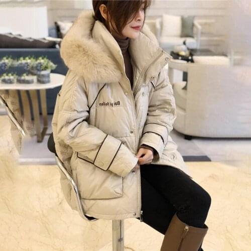 Thick Keep Warm Coat Female Womens Jacket 2021 Winter New Long-Sleeved Parker Natural Fox Fur Collar Loose White Duck Down