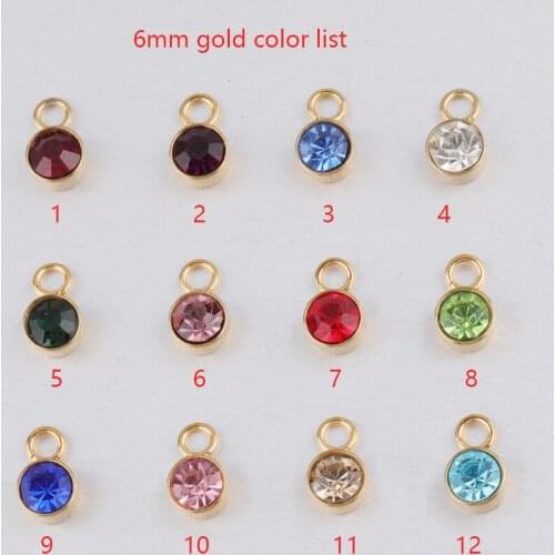 100% Stainless Steel Birthstone Charms 6mm Colorful Crystal Birthstone Charm Geboortestenen Wholesale 60pcs