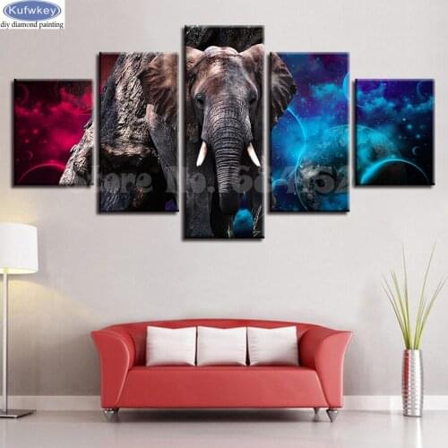 Full Square Diamond 5D DIY Diamond Painting 5pcs Animal Elephant Embroidery Cross Stitch Rhinestone Mosaic Painting Decor A115