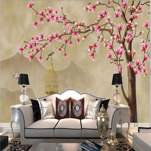 Custom 3D Wallpaper Chinese Style Hand Painted Ruby Orchid TV Background Wall Professional Making Mural Photo Wallpaper