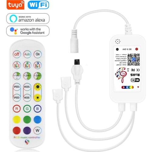 Tuya Smart LED Strip light RGB Controller Voice and Music Sync LED Controller Build in Microphone DC5V 12V 24V Wokr with Alexa