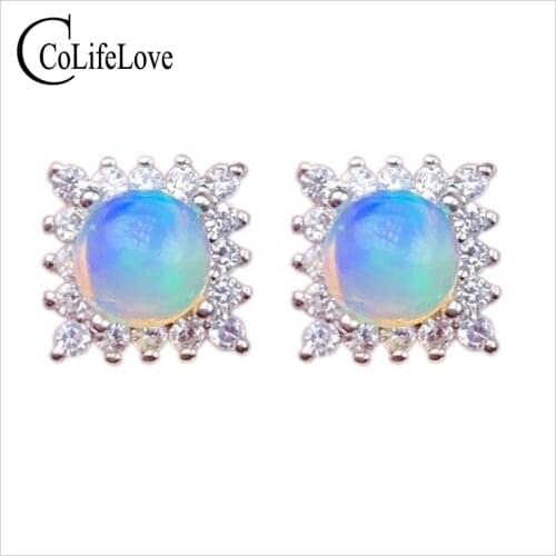 CoLife Jewelry 925 Silver Opal Stud Earrings for Office Woman 5mm Natural Opal Stud Earrings Fashion Gemstone Earrings