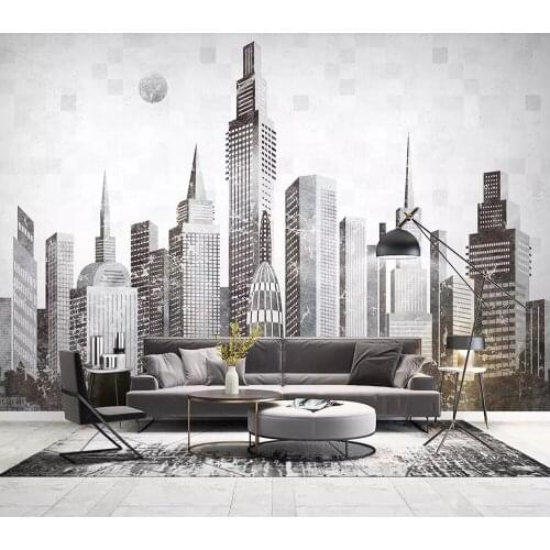 Nordic modern contracted abstract city building bedroom sofa background wall