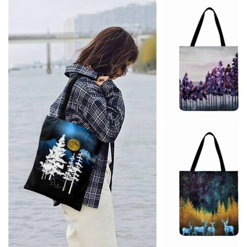 Ladies Shoulder Bag Forest Dance Painting Printed Tote Bag For Women Casual Totes Fashion Shopping Bag Outdoor Beach Bag