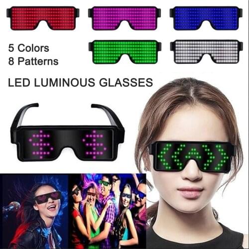 8 Modes LED Party Glasses USB Rechargeable Luminous Glasses Work for 8 Hours Glow Sunglasse for Holiday Party Nightclub Costume