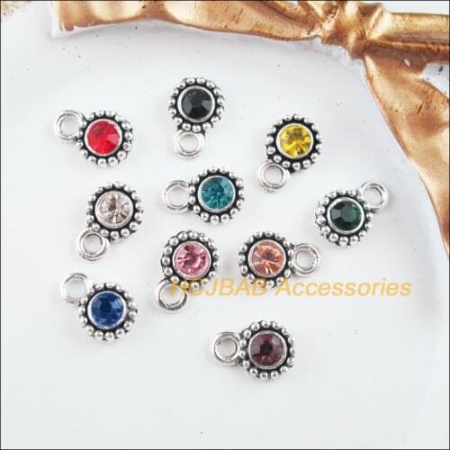 30Pcs Tibetan Silver Tone Retro Daisy Mixed Crystal Charms Pendants 8x11.5mm