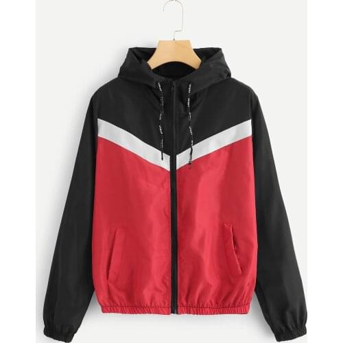 Outdoor Sport Jacket Women Casual Long Sleeve Zipper Color Patchwork Thin Skinsuits Hooded Sport Coat Autumn Female Hiking Coat