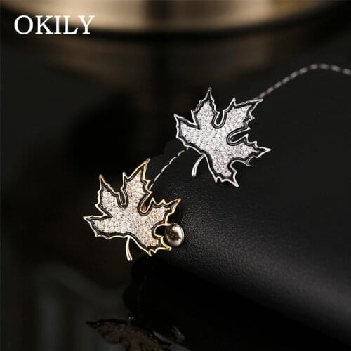 Gorgeous CZ Maple Leaf Brooch Metal Vintage Women Girl Charming Collar Lapel Pin Fashion Jewelry Party Clothes Accessories