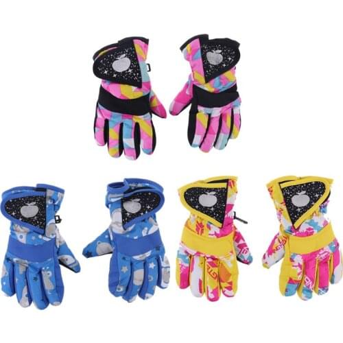 Waterproof Winter Skiing Snowboarding Gloves Warm Mittens For Kids Full-Finger Gloves Strap for Sports, Skiing, Cycling D7YD