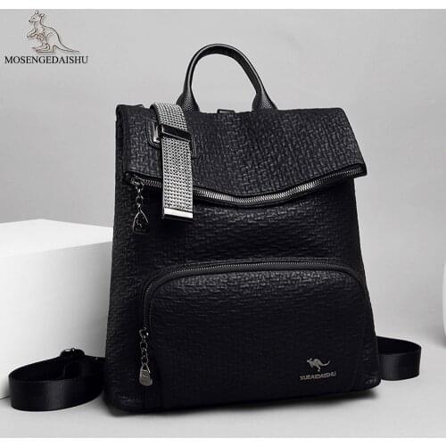 3 In 1 Womens Backpacks Belt Buckle Designer Backpack Fashion Anti-theft School Bags for Girls Genuine Leather Female Mochila