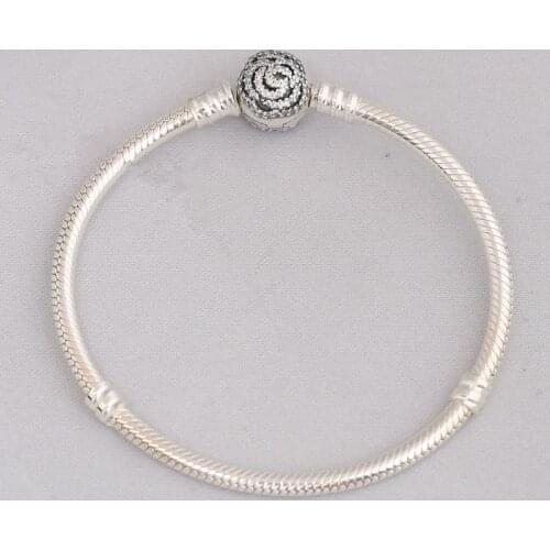 925 Sterling Silver Limited Edition Beauty Belles Enchanted Rose Clasp Pan Bracelet Bangle Fit Bead Charm Jewelery