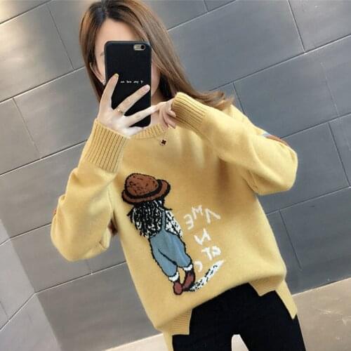 Ladies Sweater Round Neck Cartoon Knit Bottoming Coat for Fall/winter New Korean Style Inner Sweater Sueter Largo Winter Goods
