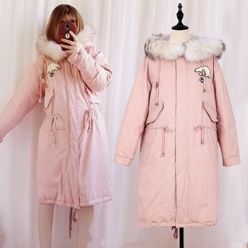 Winter japanese college sweet lolita coat thicken warm detachable fur collar kawaii girl eiderdown overcoat student loli coat