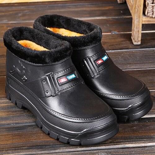 Winter Add Plush Kitchen Work Shoes Non-slip Waterproof Casual Rain Shoes EVA Thicken Garden Safety Shoes Men Women Size 37-45