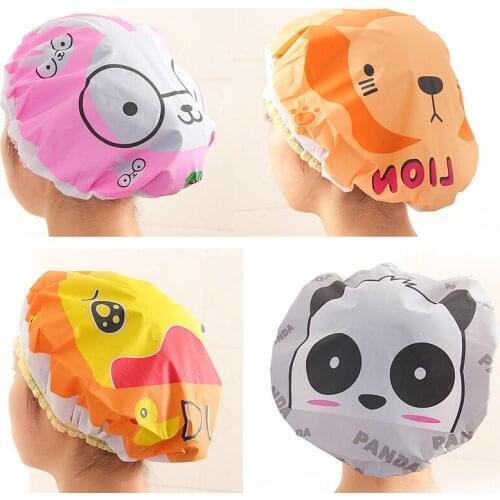1pcs Cute Cartoon Shower Cap Women Hat for Baths and Saunas Lace with Elastic Band Spa Cap for Women and Children Protective Cap