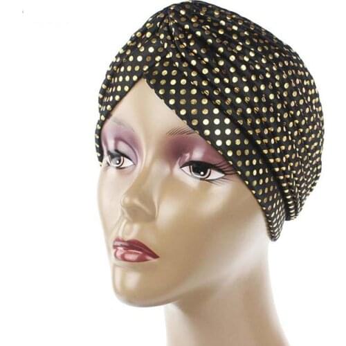 100pcs/lot new fashon glod and sliver stamp Turban Head Wrap Band Sleep Hat Chemo Bandana Pleated Indian Turban hat