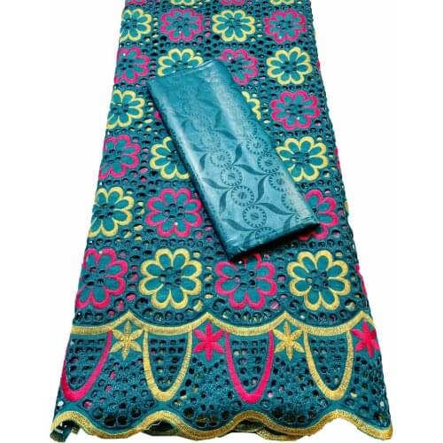 2.5+2.5 yards/set African Bazin Riche Brode Fabric with Swiss cotton Lace fabric 2021 Damask Guinea Brocade Lace Fabric YKM037