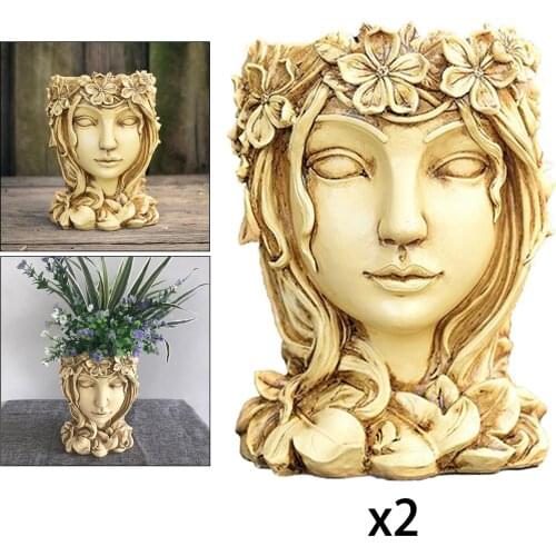 2x Face Art Sculpture Flowerpot Female Face Planter Garden Office Outdoor Decors