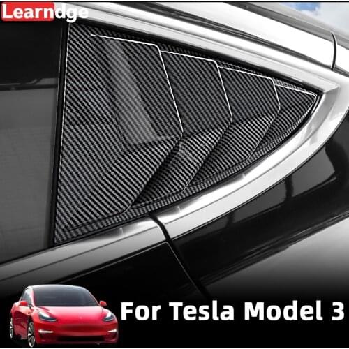2PCS For Tesla Model 3 Car Rear Window Triangle Shutter Carbon Fiber Sticker Modified Accessories Decoration