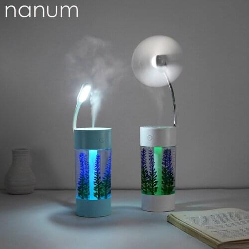 3 in 1 Lavender Humidifier Freshener Mini Air Purifier Aromatherapy Essential Oil Diffuser LED Night Light USB Fan Fogger