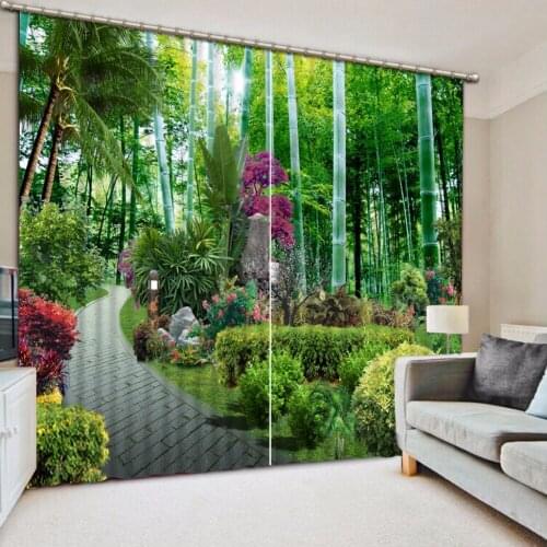3D Curtain Customize Size Park Bamboo Forest Flowers And Trees Blackout Shade Window Curtains 3D Window Curtain