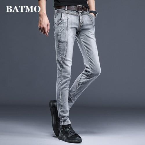 Batmo 2021 new arrival high quality casual slim elastic grey jeans men ,mens pencil pants ,skinny jeans men 819