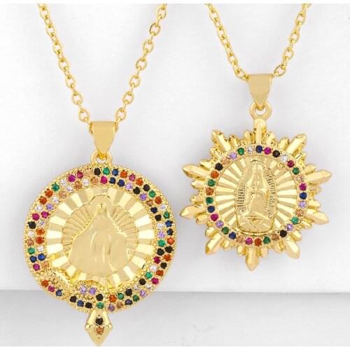 CZ Gold Virgin Mary Necklaces For Women Multicolor Catholic Pendants Necklaces Christian Jewelry colgante virgen nkeq52