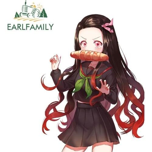 EARLFAMILY 13cm x 9.8cm for Demon Slayer Nezuko Car Assessoires Stickers Trunk Anime Decal Vinyl Car Wrap Camper Laptop Decor