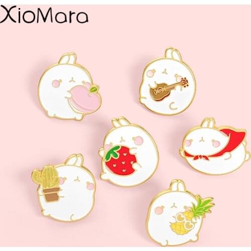 Chubby Rabbit Enamel Pins Custom Cartoon Animals Brooches Badges Women Clothes Bag Cute Pins Jewelry Gift for Friends