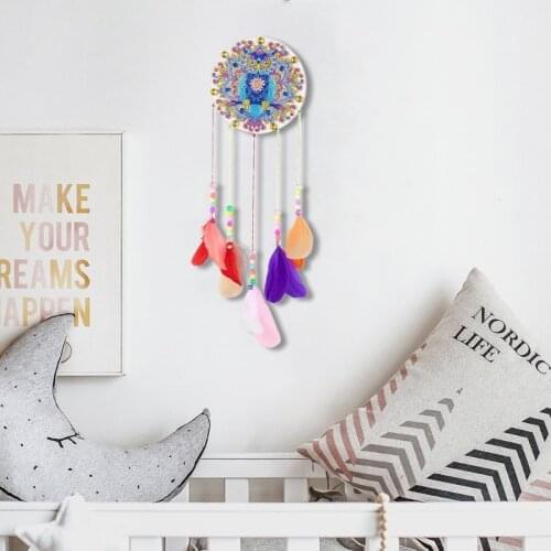 50LB Ethnic Owl Print Diamond Drawing Wind Chime Hanging Colorful Feather Wind Chimes