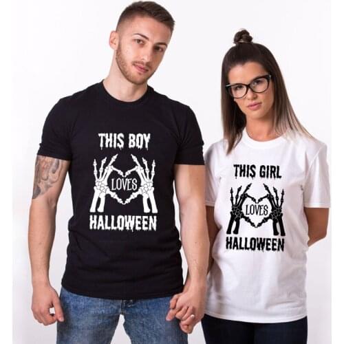 This Girl Boy Loves Halloween T-shirt Cute Women Matching Couples Holiday Gift Top Tee Shirt Funny Youth Halloween Party Tshirt