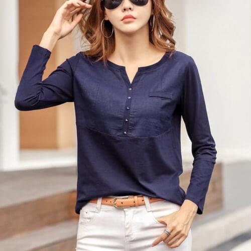 Women Cotton Slim T shirt Spring Autumn Long Sleeve V-Neck Womens T-shirt Elegant Casual Female Top White Basic Women Clothing