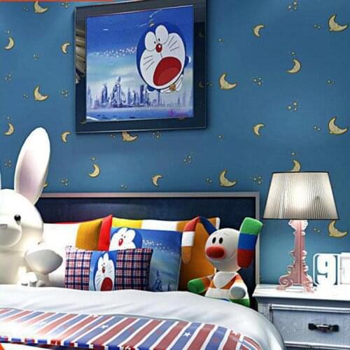 HOT Home decor children room wallpaper boy girl bedroom cartoon non-woven fabric starry sky stars moon Wallpaper Roll 53cm