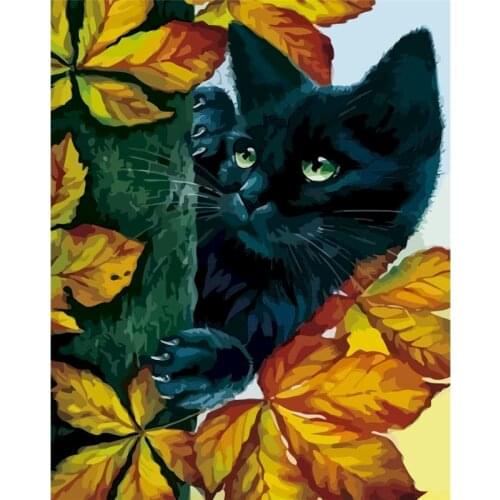 GATYZTORY Paint By Number Black Cat Oil Painting Pictures By Number Animal Acrylic Kits Home Decoration