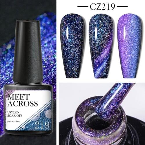 MEET ACROSS Spar Cat Eye Gel Soak Off Shining Chameleon Lacquers Glitter Bright Silver UV Gel Polish Magnetic Nail Art Varnishes