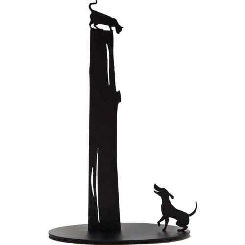 Metal Paper Towel Holder Cat / Dog Figured Decorative Black Kitchen Paper Roll Holder Towel Hanger Rack Bar Cabinet Rag