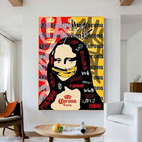 Mona Lisa Creative Graffiti Art Paintings on the Wall Art Posters and Prints Street Art Canvas Pictures Home Wall Decor Cuadros