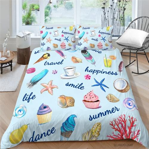 Cartoon Bedding Set Double Cakes Starfish Duvet Cover For Children Single Twin Full King Queen Bed set Light Blue