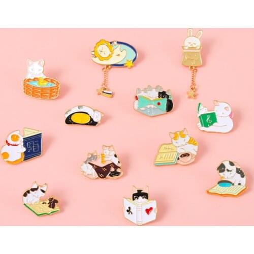 A group of Cats Enamel Pins Cat Geometry Cup Cartoon Animal Brooches Bag Lapel Pin Badge Jewelry Gift for Friends Wholesale
