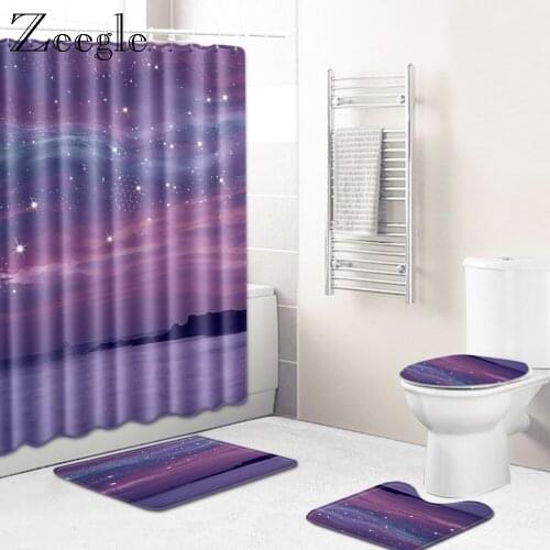 Zeegle 4Pcs Bath Mat Set Bathroom Floor Rug Waterproof Toilet Shower Curtain Toilet Seat Cover Shower Room Decoration Modern Mat