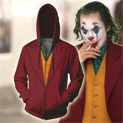 New Movie Joker Arthur Fleck Hoodie Cosplay Hip Hop Hooded Sweatshirt Hooded Hoodie Costume Men Women Clohting Jackets Top
