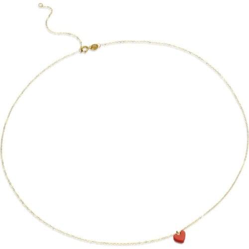 New Arrival Italy Design AU750 Yellow Gold Red Heart Necklace