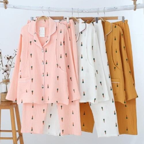 New Double Cotton Yarn Crepe Long Sleeve Pajama Set Cartoon Printing Maternity Set Clothes Spring Loungewear Women Sleepwear