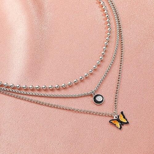 No. 8 Butterfly Pendant Necklace Silver Color Multilayer Clavicle Beads Chain Necklaces for Women Retro Aesthetic Gothic Jewelry