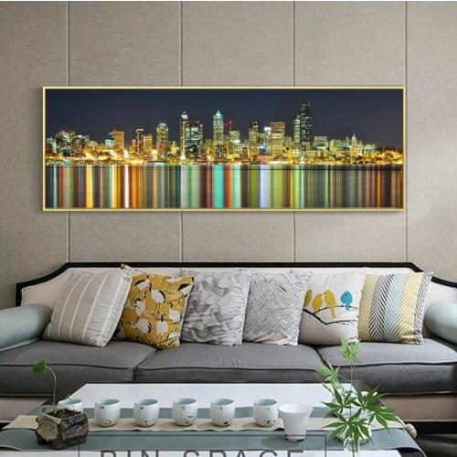 Posters and Prints Wall Art Canvas Painting Modern City Night Scene Cityscape Decorative Pictures for Living Room Decor No Frame