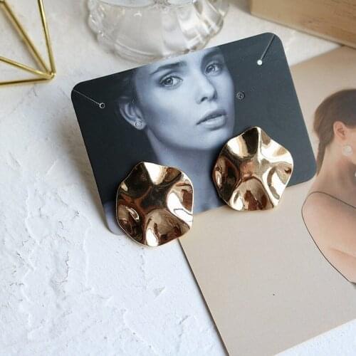 Simple Double Hammered Coin Disc Drop Earrings for Women Minimalist Big Irregular Earrings Geometrical Metal Brass Earrings Gift